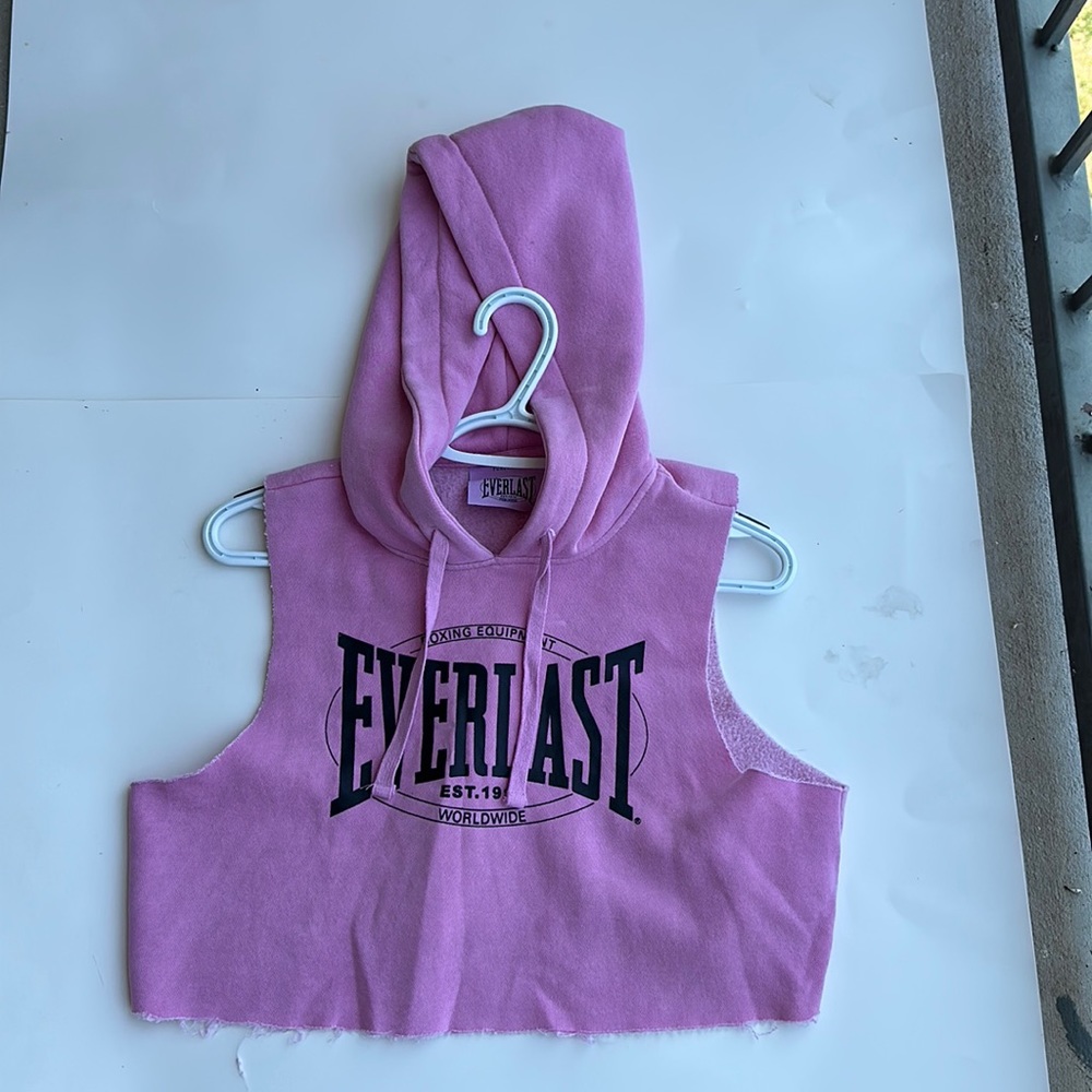 Pink cropped sleeveless hoodie
